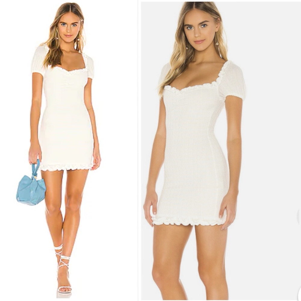 LOVERS + FRIENDS Gloria Textured Ruffled Mini Dress In White Size L